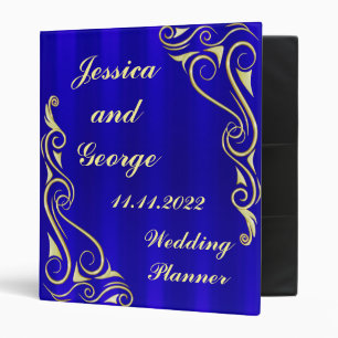 Elegant Regal Golden and Blue Typography Wedding Binder