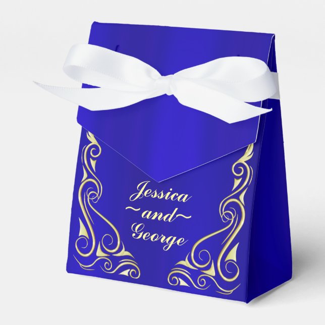 Elegant Regal Golden and Royal Blue Wedding Favor Box (Front Side)