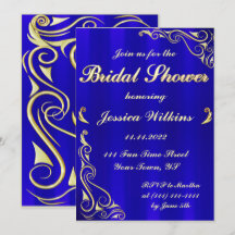 Elegant Regal Golden Royal Blue Bridal Shower