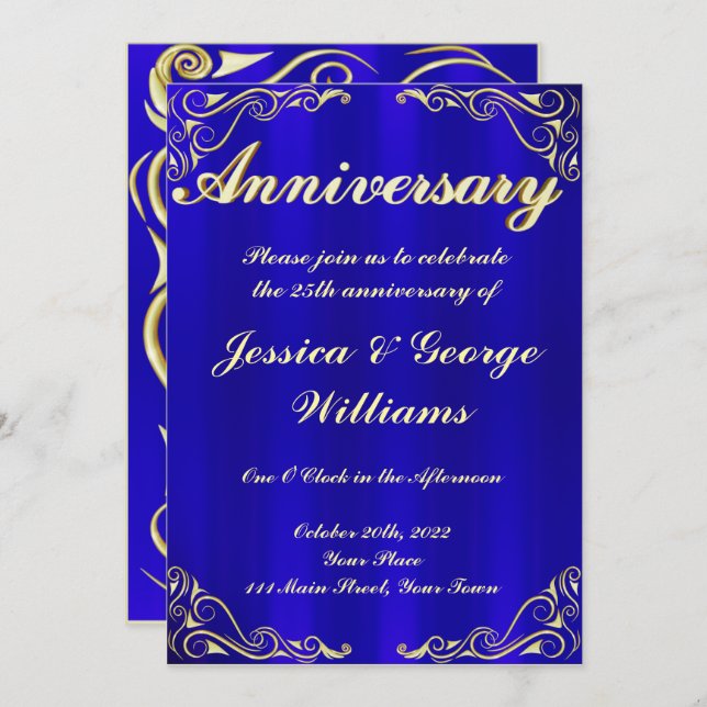 Elegant Regal Golden Typography Anniversary Invitation (Front/Back)