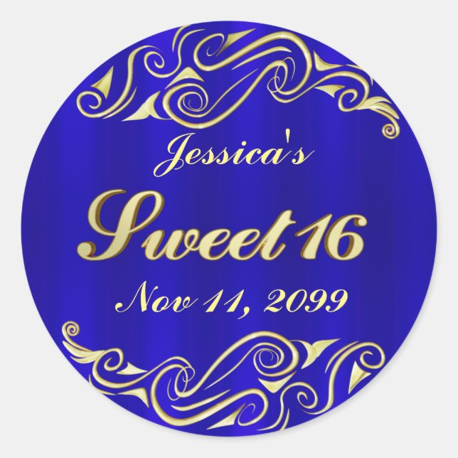 Elegant Regal Golden Typography Sweet 16 Classic Round Sticker (Front)