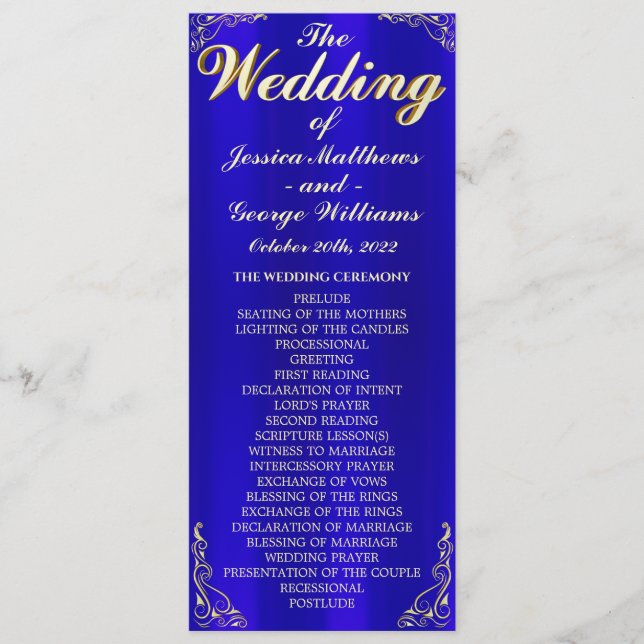 Elegant Regal Golden Typography Wedding Program (Front)