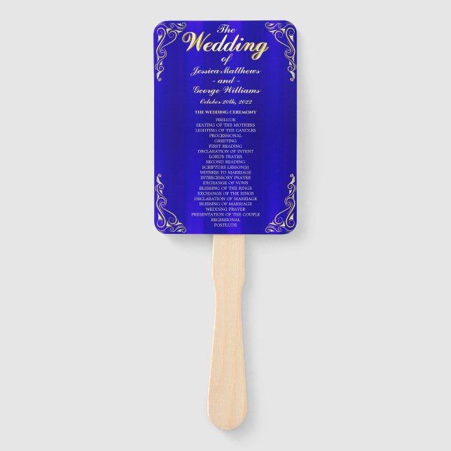 Elegant Regal Golden Typography Wedding Program Hand Fan (Front)