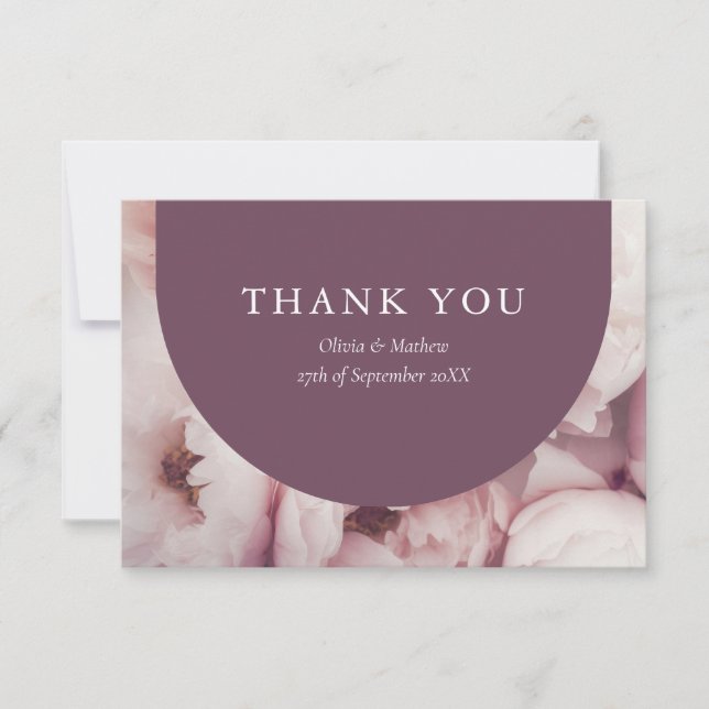 Elegant Regal Purple Peonies Roses Message Wedding Thank You Card (Front)