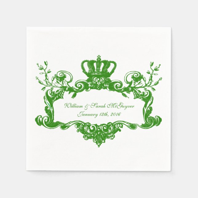 Elegant Regal Wedding Green2 Text Paper Napkins (Front)