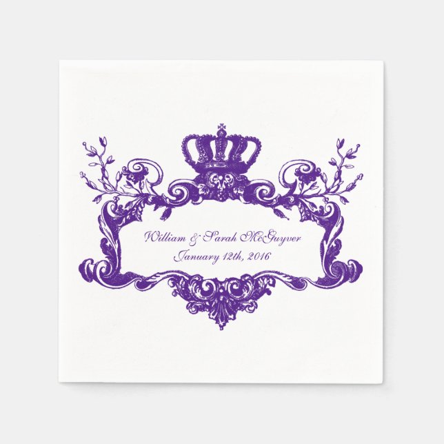 Elegant Regal Wedding Purple 2 Text Paper Napkins (Front)