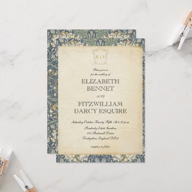 Elegant Regency Era/Antique Wedding Invitation (Front/Back In Situ)