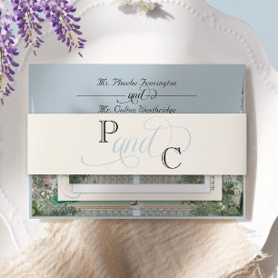 Elegant Regency Wisteria Floral Monogram Wedding Invitation Belly Band