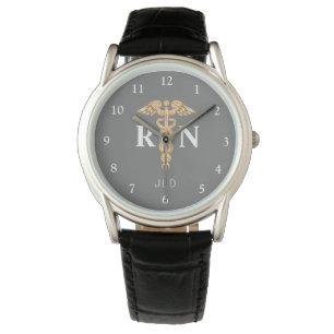 Elegant Registered Nurse Grey Black Monogram Mens Watch