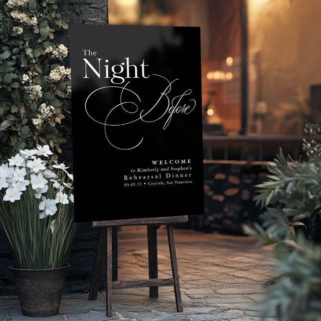 Elegant Rehearsal Dinner Black Welcome Acrylic Sign (The Night Before Black Chic Rehearsal Dinner Welcome Sign)