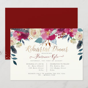 Elegant Rehearsal Dinner Blush Burgundy Boho Invitation