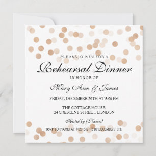 Elegant Rehearsal Dinner Copper Foil Glitter Light Invitation