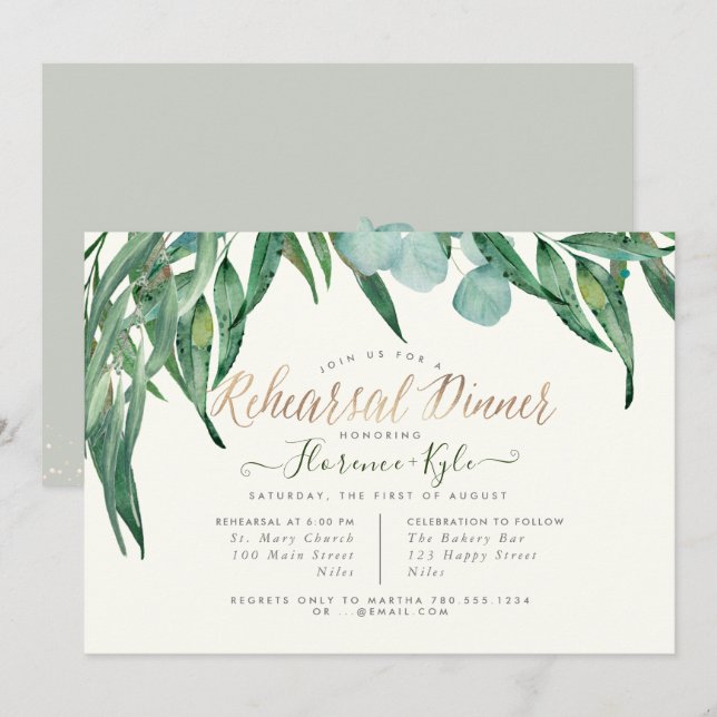 Elegant Rehearsal Dinner Eucalyptus Greenery Invitation (Front/Back)