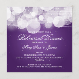 Elegant Rehearsal Dinner Glow & Sparkle Purple Invitation