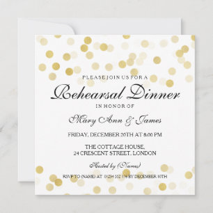 Elegant Rehearsal Dinner Gold Foil Glitter Lights Invitation