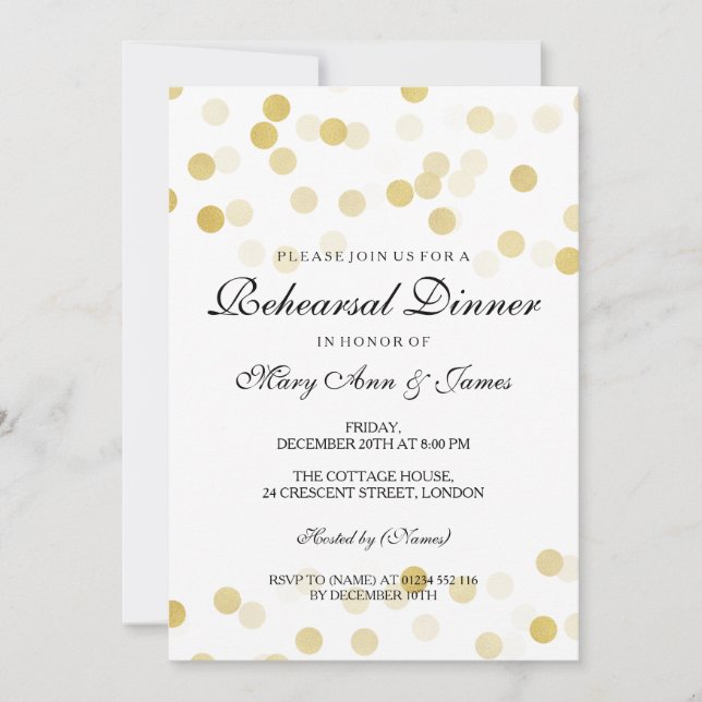 Elegant Rehearsal Dinner Gold Foil Glitter Lights Invitation (Front)