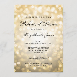 Elegant Rehearsal Dinner Gold Glitter Lights Invitation