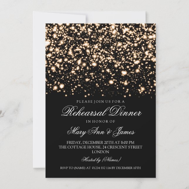 Elegant Rehearsal Dinner Gold Midnight Glam Invitation (Front)