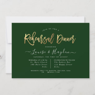 Elegant Rehearsal Dinner, Gold Modern Script Announcement