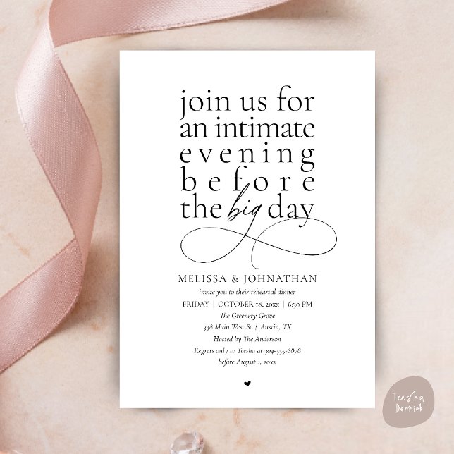 Elegant Rehearsal Dinner Intimate Evening Invitation (Modern Elegant Rehearsal Dinner Intimate Evening before big day Invitation Card in Black and white)