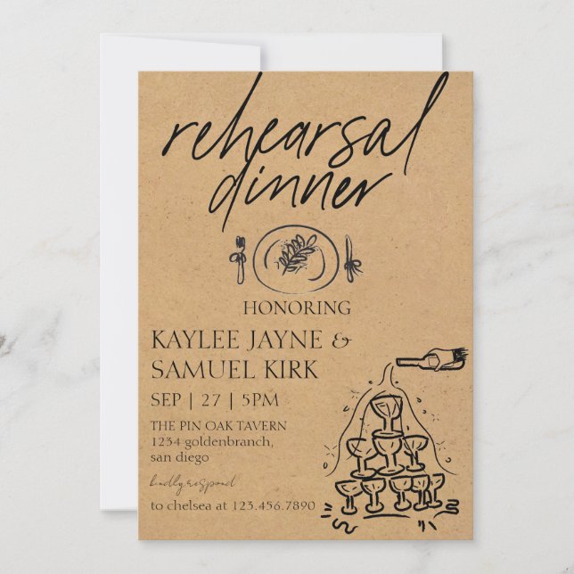 Elegant Rehearsal Dinner Invitation (Front)