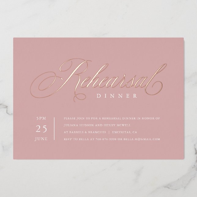 Elegant Rehearsal Dinner Rose Gold Foil Invitation (Front)