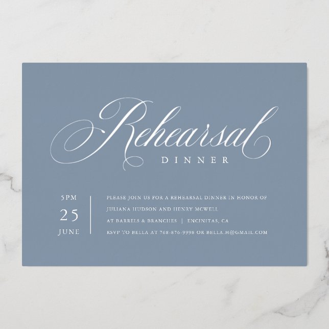 Elegant Rehearsal Dinner Silver Foil Invitation (Front)