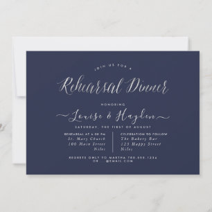 Elegant Rehearsal Dinner, Silver Modern Script Announcement