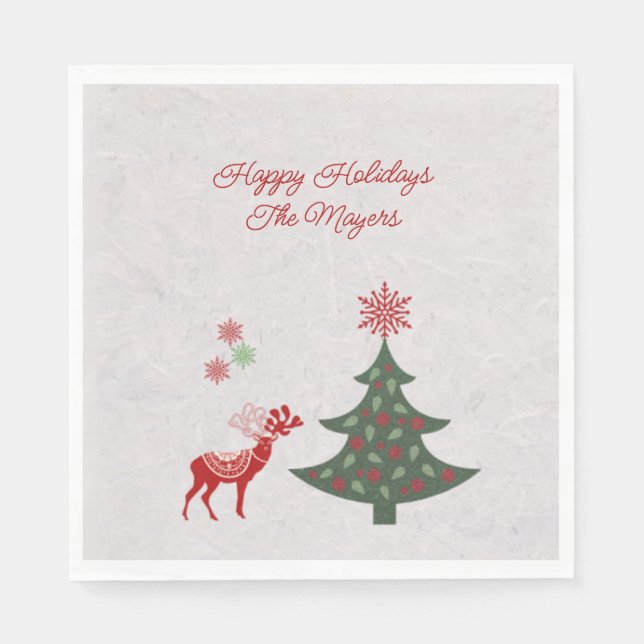 Elegant Reindeer and Christmas Tree Napkin (Front)