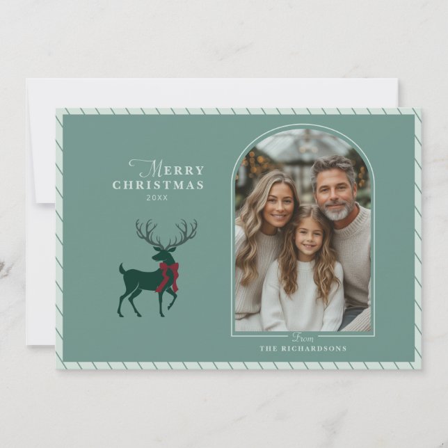 Elegant Reindeer Arch Photo Christmas Card (Front)