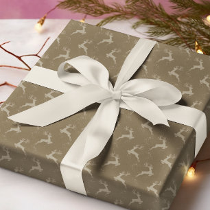 Elegant Reindeer Burlap Brown Monotone Christmas Wrapping Paper
