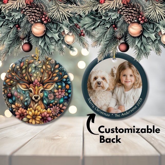 Elegant Reindeer Christmas Customizable Ceramic Ornament (Elegant Reindeer Christmas Customizable Ceramic Ornament)