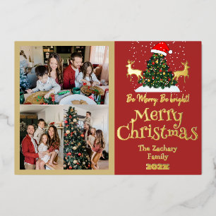 Elegant Reindeer Christmas Family Photo Collage Foil Holiday Card