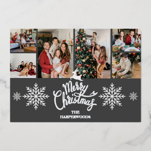 Elegant Reindeer Christmas Family Photo Collage Foil Holiday Card
