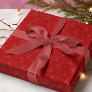 Elegant Reindeer Crimson Red Monotone Christmas Wrapping Paper