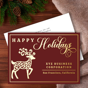 Elegant Reindeer Happy Holidays Gold Foil Business Holiday Card