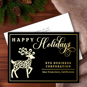 Elegant Reindeer Happy Holidays Gold Foil Business Holiday Card