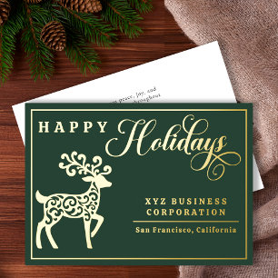 Elegant Reindeer Happy Holidays Gold Foil Business Holiday Card