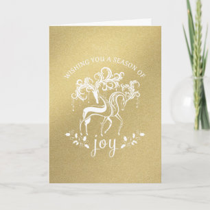 Elegant Reindeer Joy Gold Glitter Holiday Card