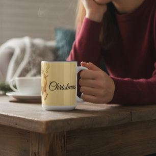 Elegant Reindeer Merry Christmas Beige Holiday Mug
