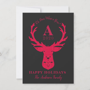 Elegant Reindeer Oh Deer Monogram Holiday Card