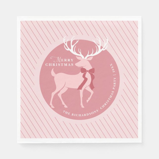 Elegant Reindeer Personalized Christmas Party Napkin (Front)