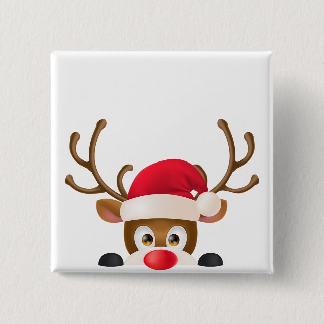 Elegant Reindeer with Santa Hat Pin Button (Front)