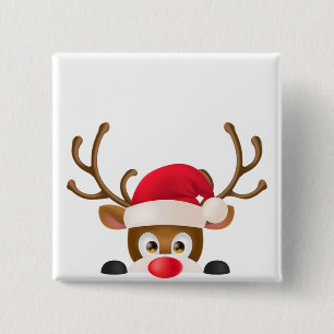 Elegant Reindeer with Santa Hat Pin Button