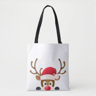 Elegant Reindeer with Santa Hat Tote Bag