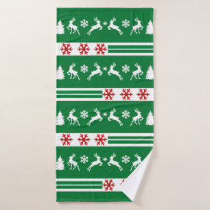 Elegant Reindeers Snowflakes Lines Bath Towel