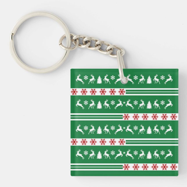 Elegant Reindeers Snowflakes Lines Keychain (Front)