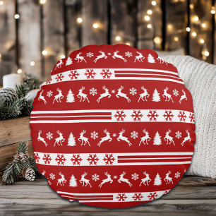 Elegant Reindeers Snowflakes Lines Round Pillow