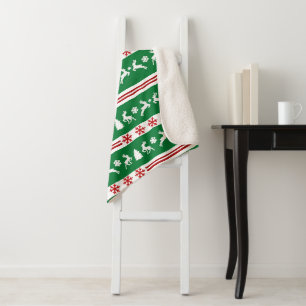 Elegant Reindeers Snowflakes Lines Small Sherpa Blanket
