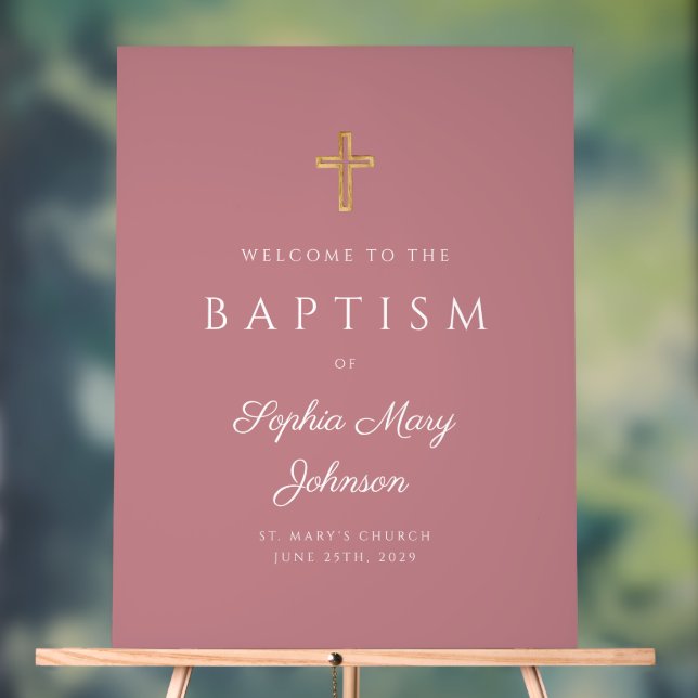 Elégant Religieux Rose Girl Baptism Bienvenue (Neutre)